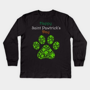 Happy Saint Pawtrick's Day Pawprint Kids Long Sleeve T-Shirt